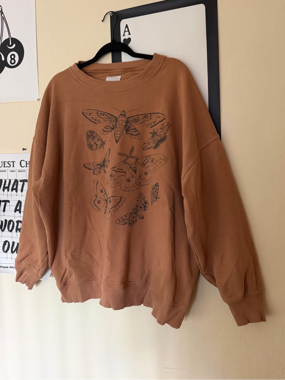 Women’s Crewneck Sweatshirt with Butterfly Graphic - Rust Brown